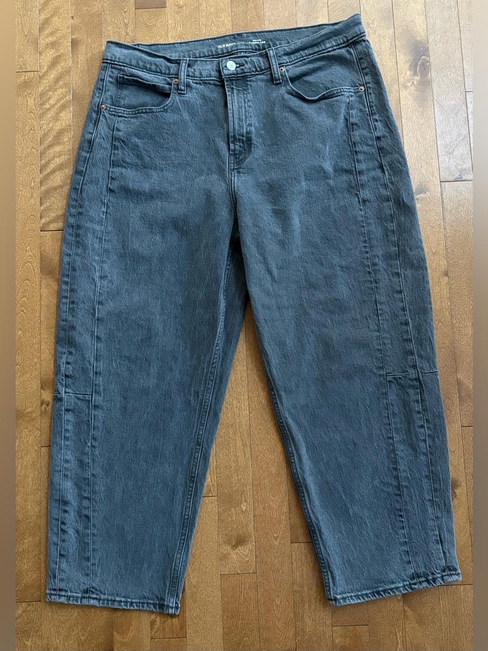 Old Navy High-Rise Barrel Leg Jeans Size 14 Charcoal Black Grey Denim
